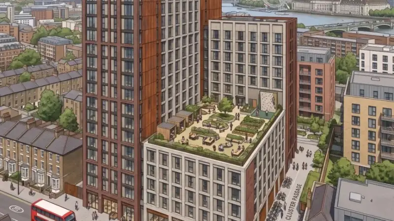 Modern PBSA scheme on Borough High Street, London, with rooftop amenity terrace